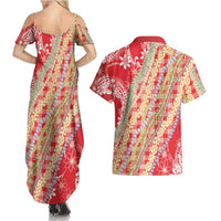 Red Palaka Hawaii Leis Couples Matching Summer Maxi Dress and Hawaiian Shirt Hawaiian-plaid Elegant Tropical Vibes LT14 - Polynesian Pride