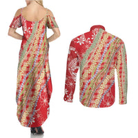 Red Palaka Hawaii Leis Couples Matching Summer Maxi Dress and Long Sleeve Button Shirt Hawaiian-plaid Elegant Tropical Vibes LT14 - Polynesian Pride