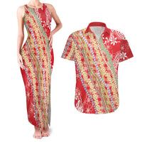 Red Palaka Hawaii Leis Couples Matching Tank Maxi Dress and Hawaiian Shirt Hawaiian-plaid Elegant Tropical Vibes LT14 Red - Polynesian Pride