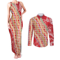 Red Palaka Hawaii Leis Couples Matching Tank Maxi Dress and Long Sleeve Button Shirt Hawaiian-plaid Elegant Tropical Vibes LT14 Red - Polynesian Pride