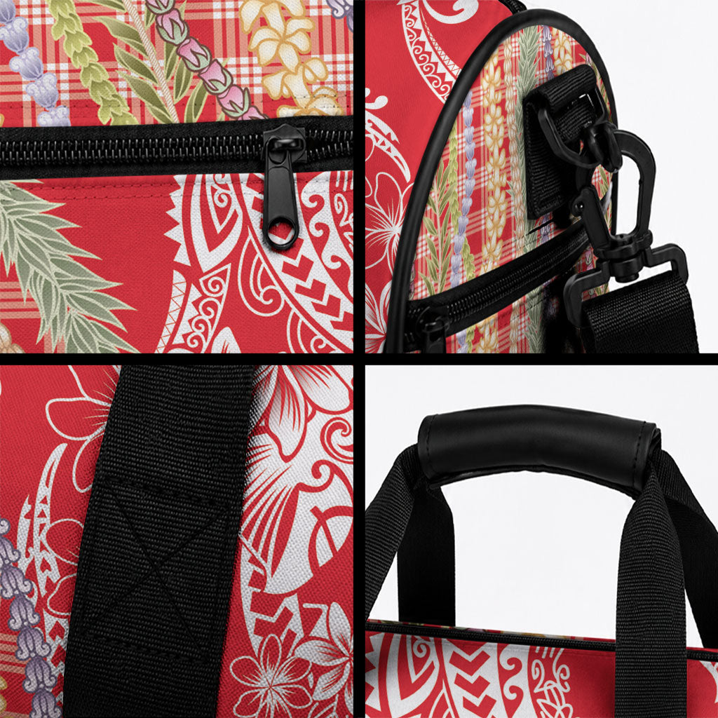 Red Palaka Hawaii Leis Duffle Bag Hawaiian-plaid Elegant Tropical Vibes