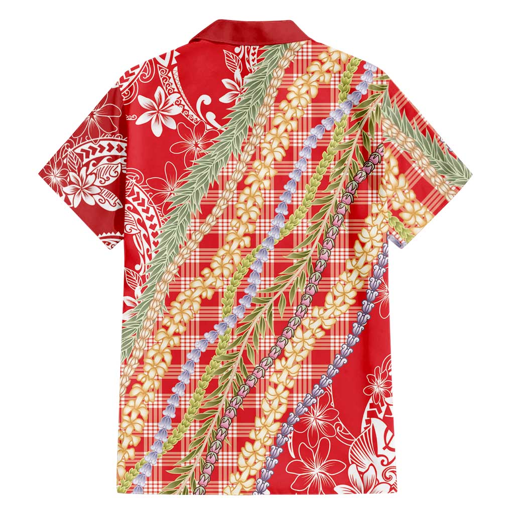 Red Palaka Hawaii Leis Family Matching Long Sleeve Bodycon Dress and Hawaiian Shirt Hawaiian-plaid Elegant Tropical Vibes LT14 - Polynesian Pride