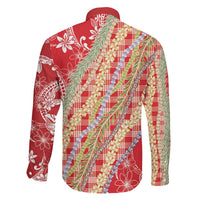 Red Palaka Hawaii Leis Family Matching Off The Shoulder Long Sleeve Dress and Hawaiian Shirt Hawaiian-plaid Elegant Tropical Vibes LT14 - Polynesian Pride