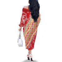 Red Palaka Hawaii Leis Family Matching Off The Shoulder Long Sleeve Dress and Hawaiian Shirt Hawaiian-plaid Elegant Tropical Vibes LT14 - Polynesian Pride