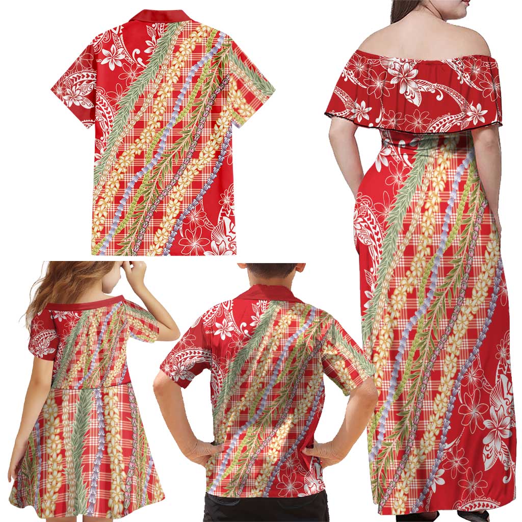 Red Palaka Hawaii Leis Family Matching Off Shoulder Maxi Dress and Hawaiian Shirt Hawaiian-plaid Elegant Tropical Vibes LT14 - Polynesian Pride