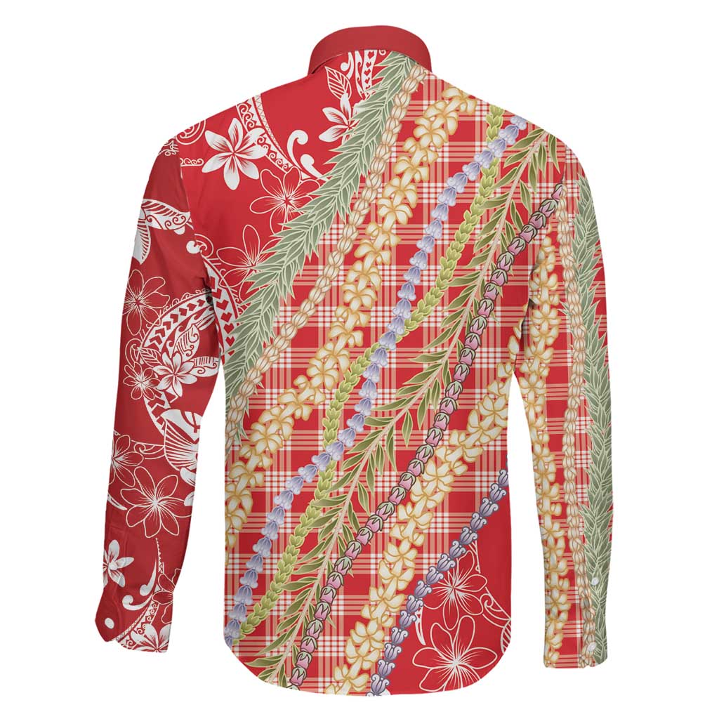 Red Palaka Hawaii Leis Family Matching Off Shoulder Maxi Dress and Hawaiian Shirt Hawaiian-plaid Elegant Tropical Vibes LT14 - Polynesian Pride