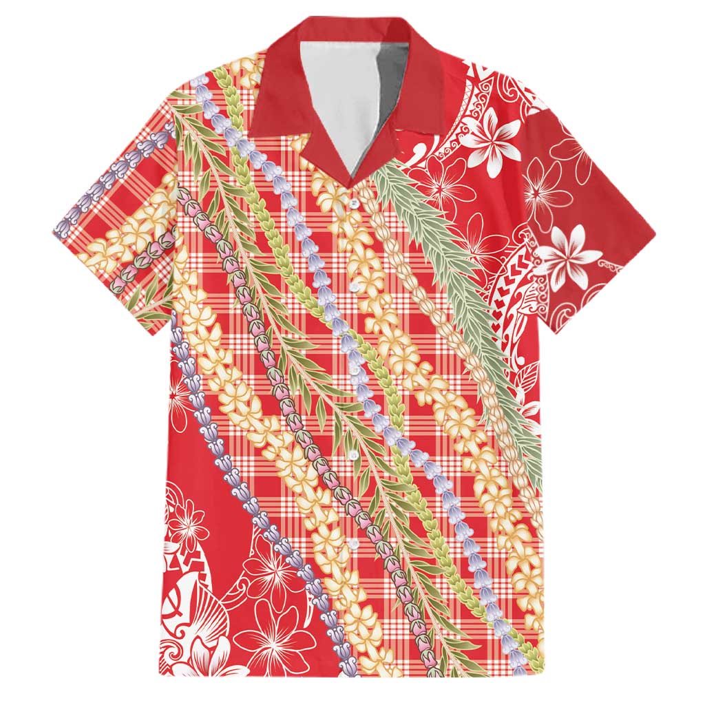 Red Palaka Hawaii Leis Family Matching Off Shoulder Short Dress and Hawaiian Shirt Hawaiian-plaid Elegant Tropical Vibes LT14 Dad's Shirt - Short Sleeve Red - Polynesian Pride