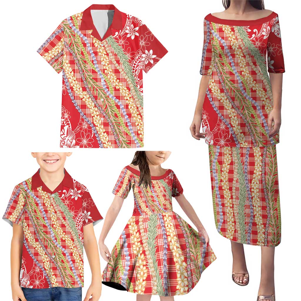 Red Palaka Hawaii Leis Family Matching Puletasi and Hawaiian Shirt Hawaiian-plaid Elegant Tropical Vibes LT14 - Polynesian Pride