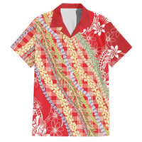 Red Palaka Hawaii Leis Family Matching Puletasi and Hawaiian Shirt Hawaiian-plaid Elegant Tropical Vibes LT14 Dad's Shirt - Short Sleeve Red - Polynesian Pride