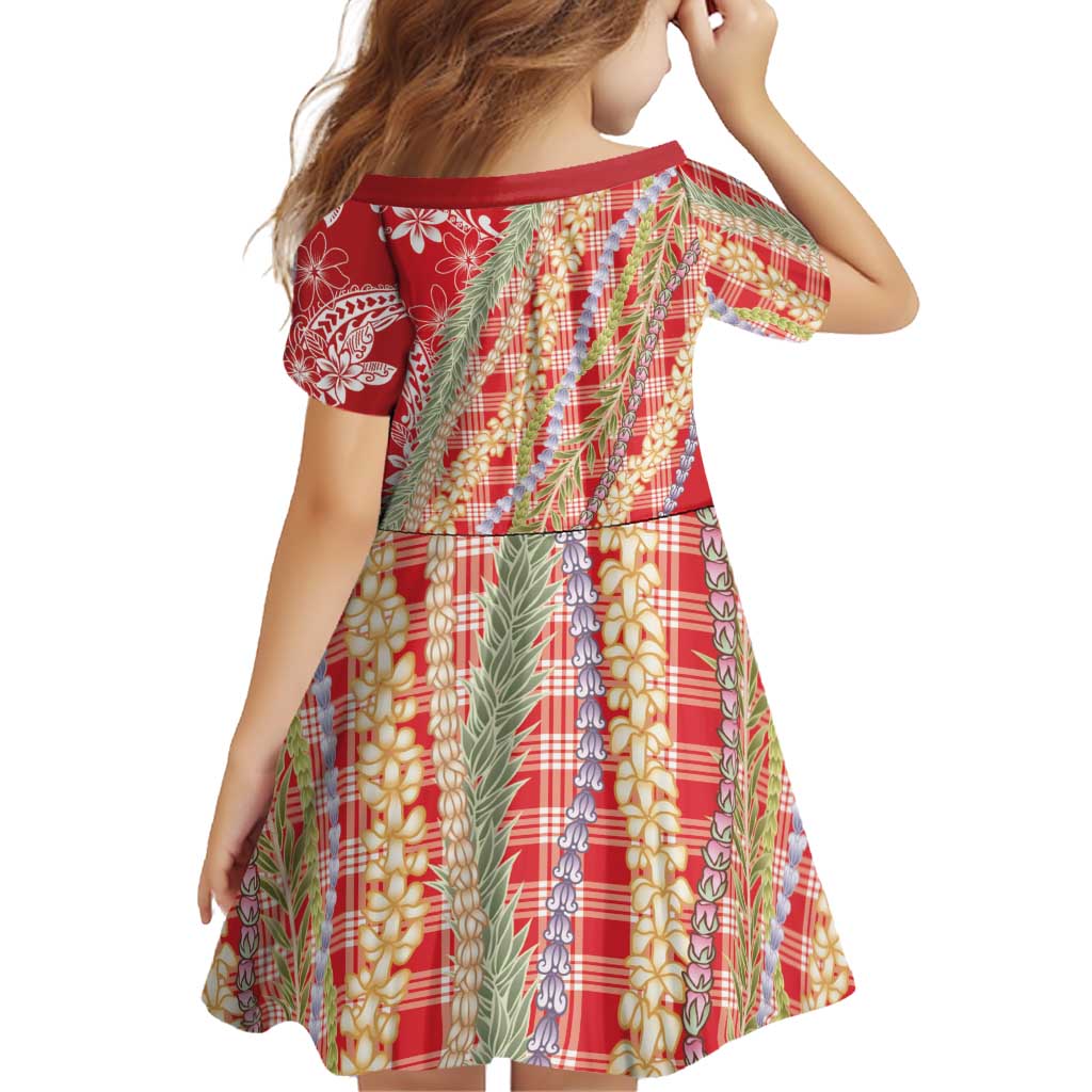 Red Palaka Hawaii Leis Family Matching Short Sleeve Bodycon Dress and Hawaiian Shirt Hawaiian-plaid Elegant Tropical Vibes LT14 - Polynesian Pride