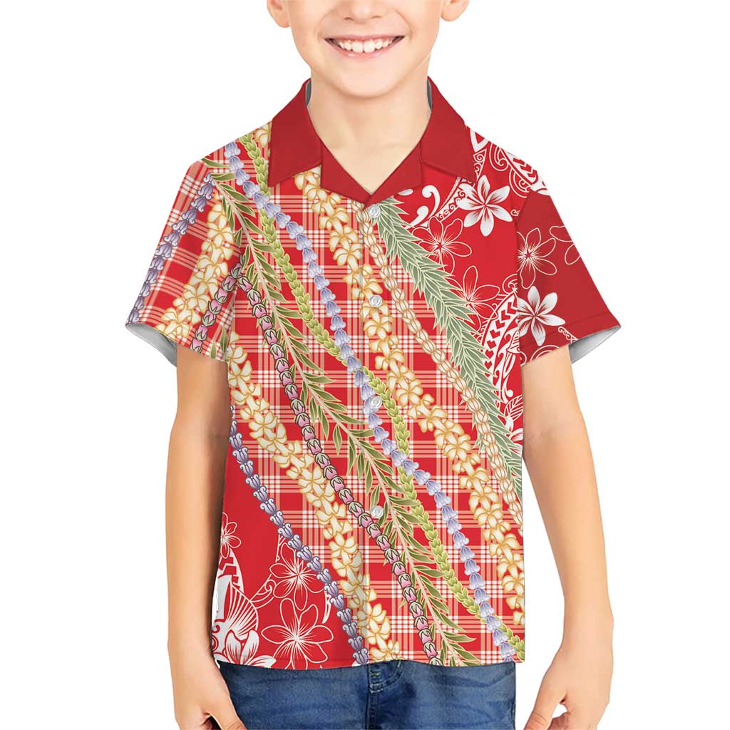 Red Palaka Hawaii Leis Family Matching Short Sleeve Bodycon Dress and Hawaiian Shirt Hawaiian-plaid Elegant Tropical Vibes LT14 Son's Shirt Red - Polynesian Pride