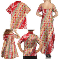 Red Palaka Hawaii Leis Family Matching Summer Maxi Dress and Hawaiian Shirt Hawaiian-plaid Elegant Tropical Vibes LT14 - Polynesian Pride
