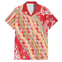 Red Palaka Hawaii Leis Family Matching Summer Maxi Dress and Hawaiian Shirt Hawaiian-plaid Elegant Tropical Vibes LT14 Dad's Shirt - Short Sleeve Red - Polynesian Pride