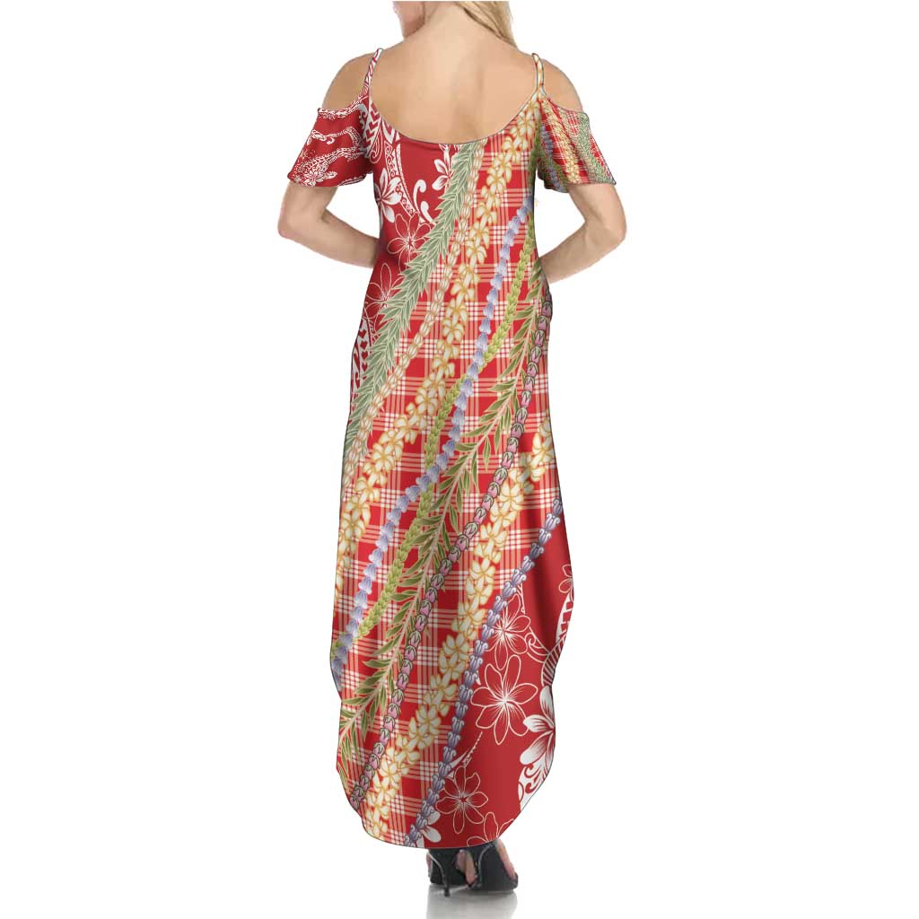 Red Palaka Hawaii Leis Family Matching Summer Maxi Dress and Hawaiian Shirt Hawaiian-plaid Elegant Tropical Vibes LT14 - Polynesian Pride