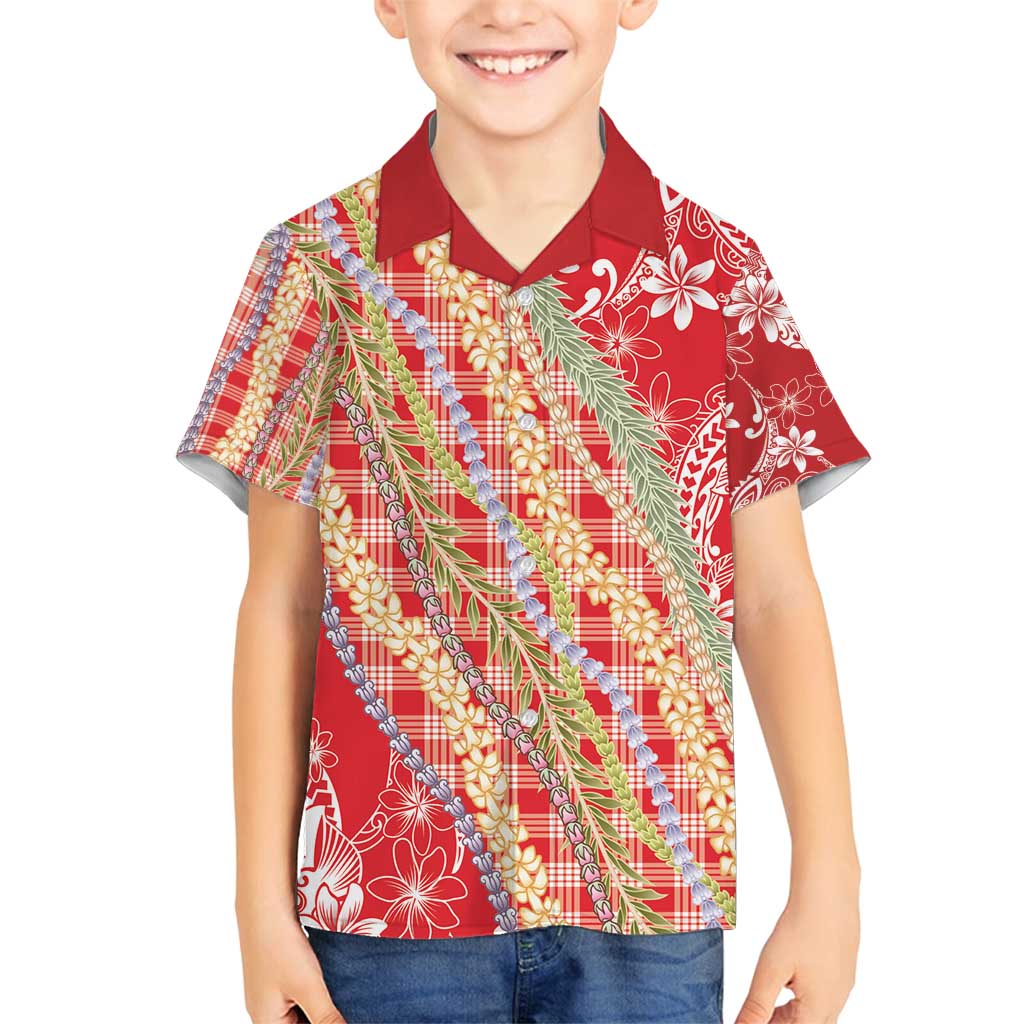 Red Palaka Hawaii Leis Family Matching Summer Maxi Dress and Hawaiian Shirt Hawaiian-plaid Elegant Tropical Vibes LT14 Son's Shirt Red - Polynesian Pride
