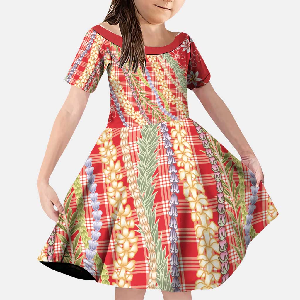 Red Palaka Hawaii Leis Family Matching Tank Maxi Dress and Hawaiian Shirt Hawaiian-plaid Elegant Tropical Vibes LT14 Daughter's Dress Red - Polynesian Pride
