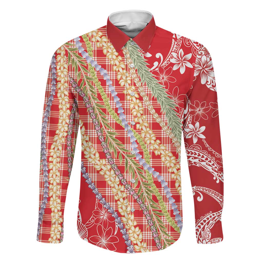 Red Palaka Hawaii Leis Family Matching Tank Maxi Dress and Hawaiian Shirt Hawaiian-plaid Elegant Tropical Vibes LT14 Dad's Shirt - Long Sleeve Red - Polynesian Pride