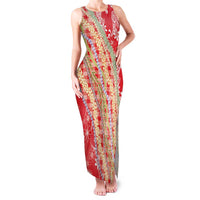 Red Palaka Hawaii Leis Family Matching Tank Maxi Dress and Hawaiian Shirt Hawaiian-plaid Elegant Tropical Vibes LT14 Mom's Dress Red - Polynesian Pride