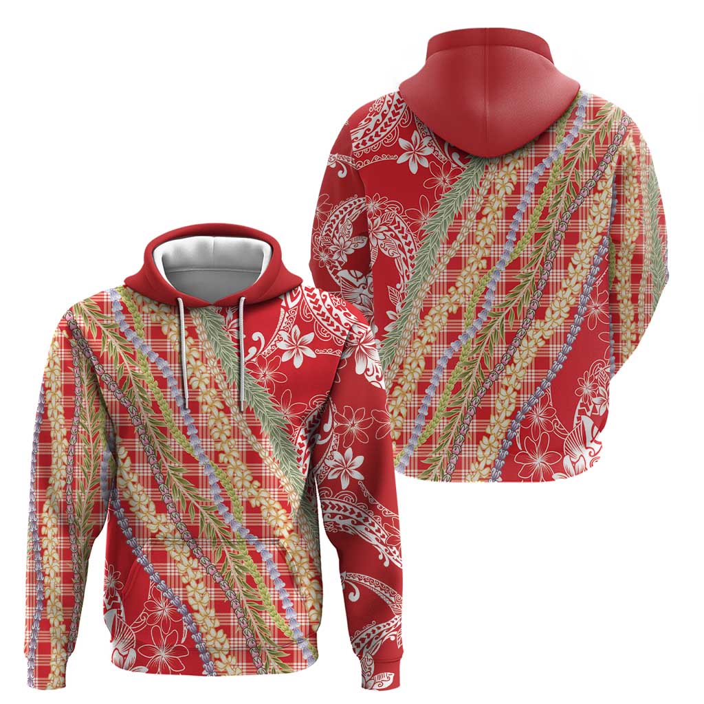 Red Palaka Hawaii Leis Hoodie Hawaiian-plaid Elegant Tropical Vibes LT14 - Polynesian Pride