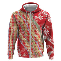 Red Palaka Hawaii Leis Hoodie Hawaiian-plaid Elegant Tropical Vibes LT14 Zip Hoodie Red - Polynesian Pride