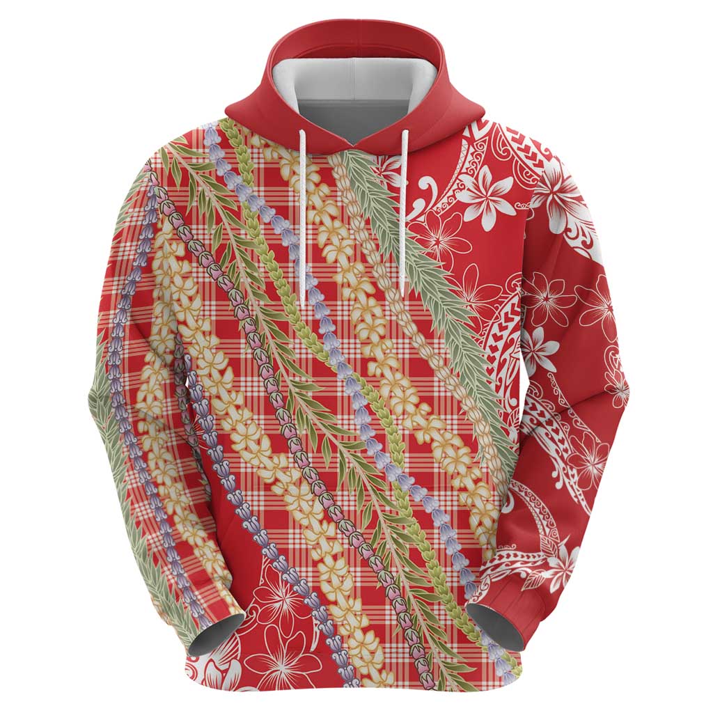 Red Palaka Hawaii Leis Hoodie Hawaiian-plaid Elegant Tropical Vibes LT14 - Polynesian Pride