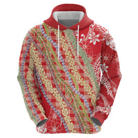 Red Palaka Hawaii Leis Hoodie Hawaiian-plaid Elegant Tropical Vibes LT14 - Polynesian Pride