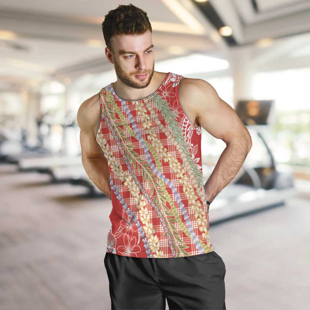 Red Palaka Hawaii Leis Men Tank Top Hawaiian-plaid Elegant Tropical Vibes - Polynesian Pride