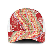Red Palaka Hawaii Leis Mesh Trucker Cap Hawaiian-plaid Elegant Tropical Vibes - Polynesian Pride