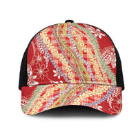 Red Palaka Hawaii Leis Mesh Trucker Cap Hawaiian-plaid Elegant Tropical Vibes - Polynesian Pride