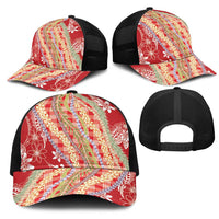 Red Palaka Hawaii Leis Mesh Trucker Cap Hawaiian-plaid Elegant Tropical Vibes - Polynesian Pride