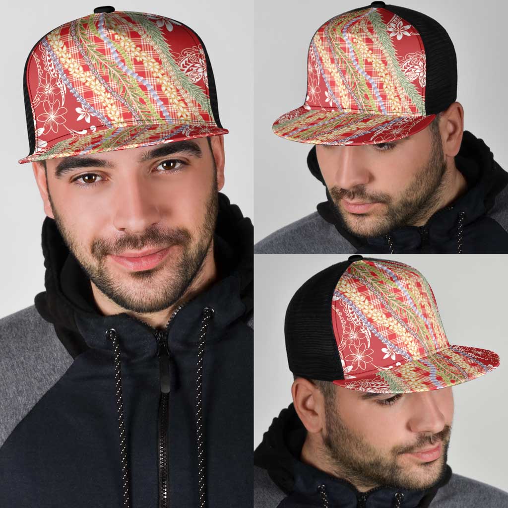 Red Palaka Hawaii Leis Mesh Trucker Cap Hawaiian-plaid Elegant Tropical Vibes - Polynesian Pride