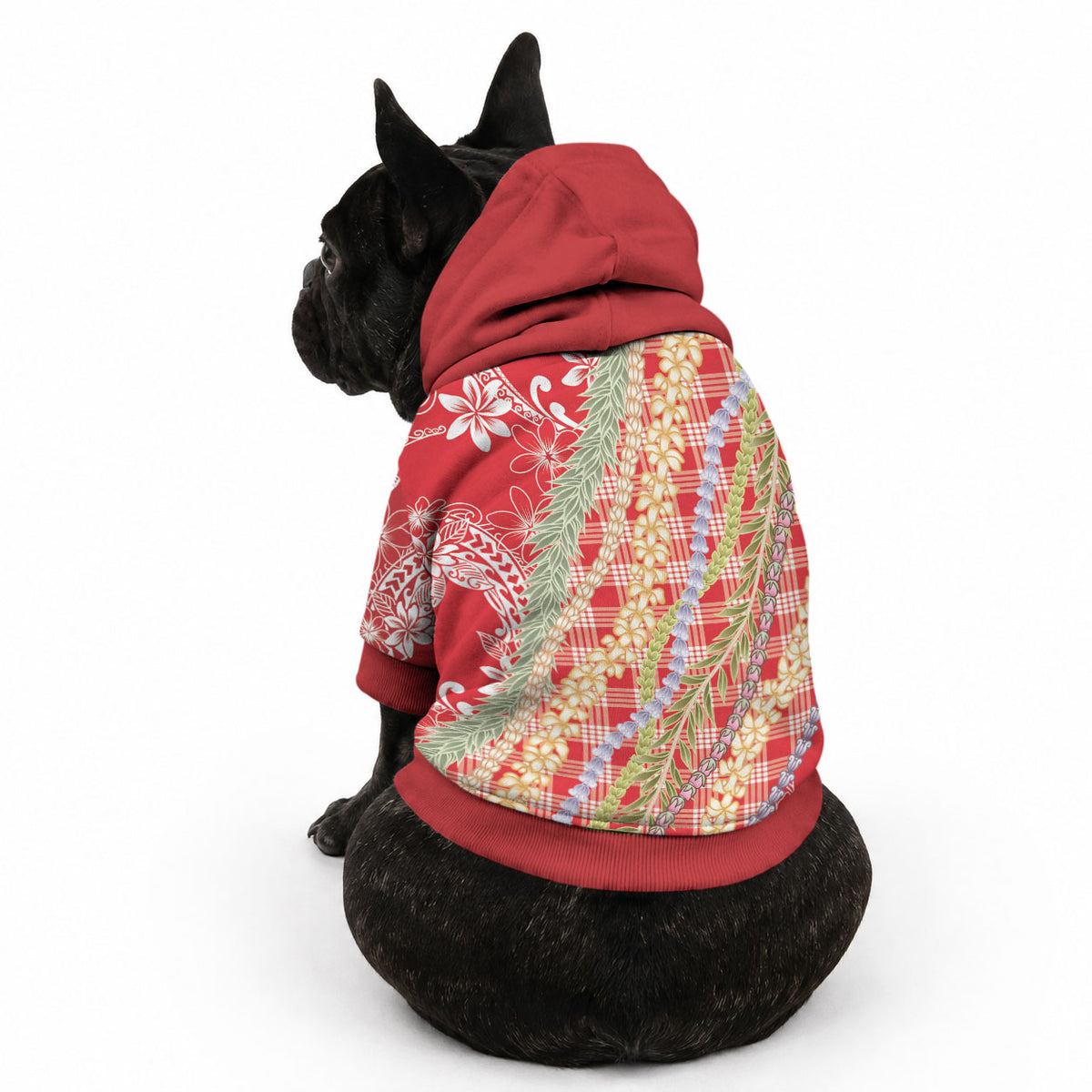 Red Palaka Hawaii Leis Pet Hoodie Hawaiian-plaid Elegant Tropical Vibes