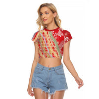 Red Palaka Hawaii Leis Raglan Cropped T Shirt Hawaiian-plaid Elegant Tropical Vibes LT14 Female Red - Polynesian Pride