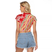 Red Palaka Hawaii Leis Raglan Cropped T Shirt Hawaiian-plaid Elegant Tropical Vibes LT14 - Polynesian Pride