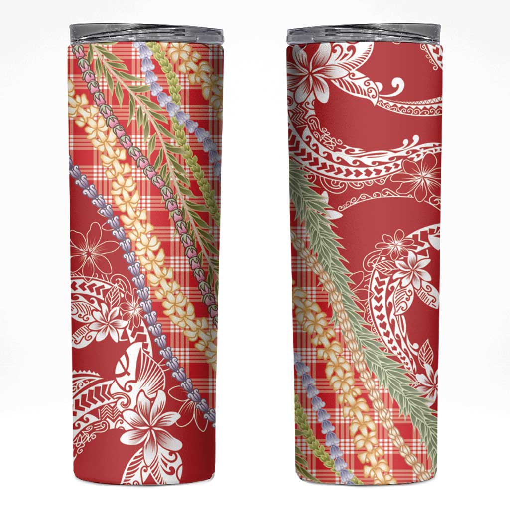 Red Palaka Hawaii Leis Skinny Tumbler Hawaiian-plaid Elegant Tropical Vibes LT14 Red - Polynesian Pride