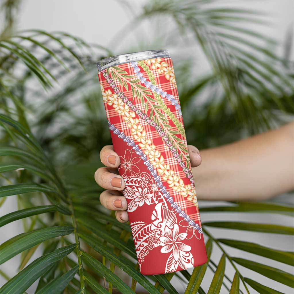 Red Palaka Hawaii Leis Skinny Tumbler Hawaiian-plaid Elegant Tropical Vibes LT14 - Polynesian Pride