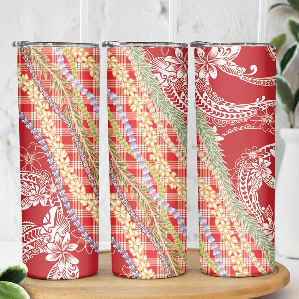 Red Palaka Hawaii Leis Skinny Tumbler Hawaiian-plaid Elegant Tropical Vibes LT14 - Polynesian Pride