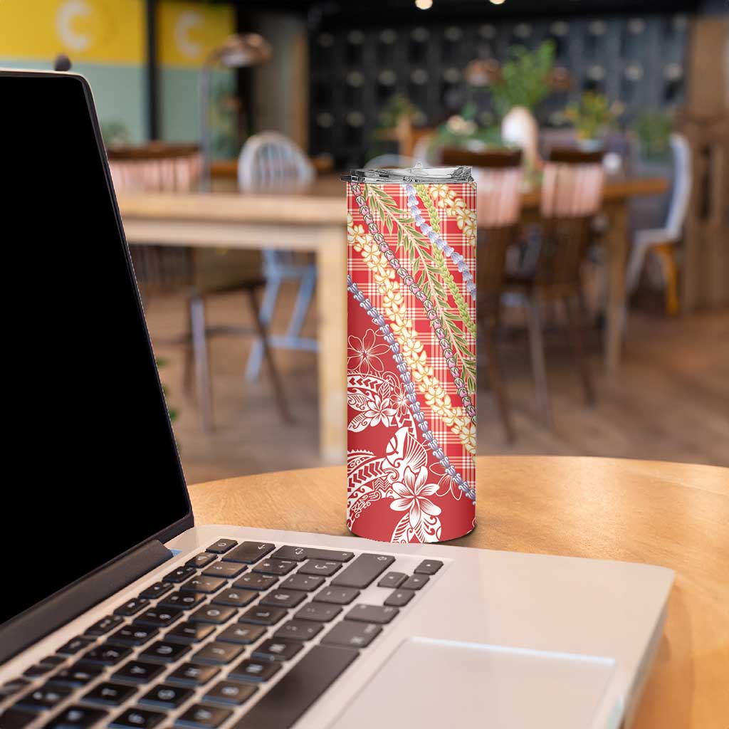 Red Palaka Hawaii Leis Skinny Tumbler Hawaiian-plaid Elegant Tropical Vibes LT14 - Polynesian Pride