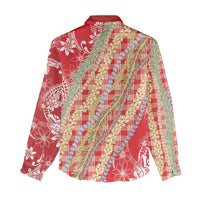 Red Palaka Hawaii Leis Women Casual Shirt Hawaiian-plaid Elegant Tropical Vibes - Polynesian Pride