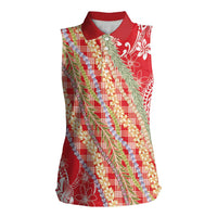 Red Palaka Hawaii Leis Women Sleeveless Polo Shirt Hawaiian-plaid Elegant Tropical Vibes LT14 Female Red - Polynesian Pride