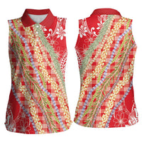 Red Palaka Hawaii Leis Women Sleeveless Polo Shirt Hawaiian-plaid Elegant Tropical Vibes LT14 - Polynesian Pride