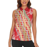 Red Palaka Hawaii Leis Women Sleeveless Polo Shirt Hawaiian-plaid Elegant Tropical Vibes LT14 - Polynesian Pride