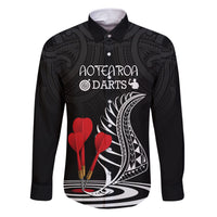 Personalised New Zealand Darts Family Matching Short Sleeve Bodycon Dress and Hawaiian Shirt Aotearoa Maori Fern Bring It On LT14 Dad's Shirt - Long Sleeve Black - Polynesian Pride