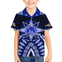 Tonga Tupou College And Queen Salote College Family Matching Puletasi Dress and Hawaiian Shirt Tongan Ngatu Pattern LT14 Son's Shirt Blue - Polynesian Pride
