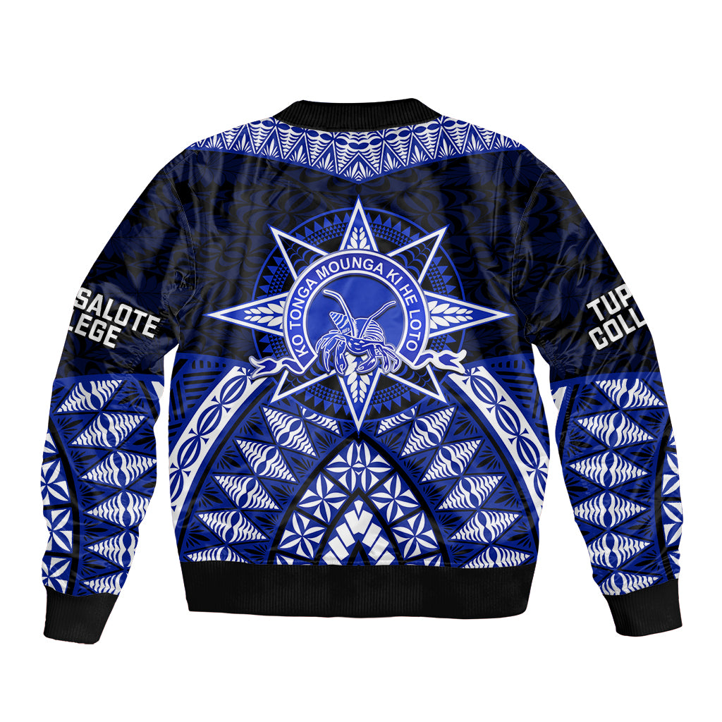 Tonga Tupou College And Queen Salote College Sleeve Zip Bomber Jacket Tongan Ngatu Pattern LT14 - Polynesian Pride