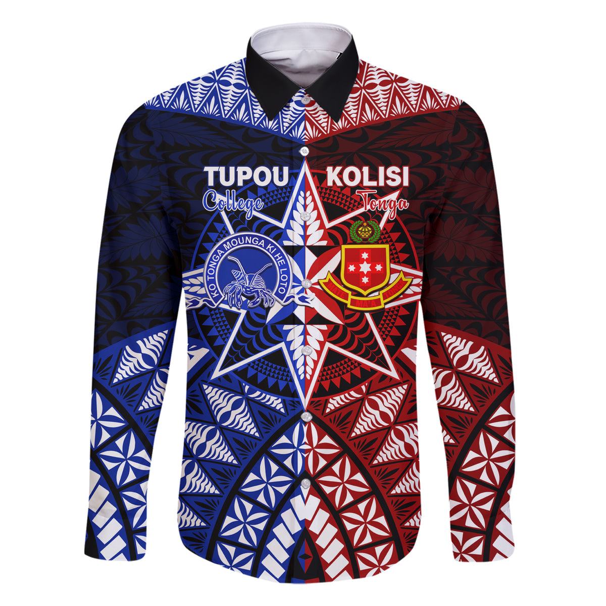 Personalised Tupou College And Kolisi Tonga Atele Family Matching Short Sleeve Bodycon Dress and Hawaiian Shirt Tongan Ngatu Pattern LT14 Dad's Shirt - Long Sleeve Blue - Polynesian Pride