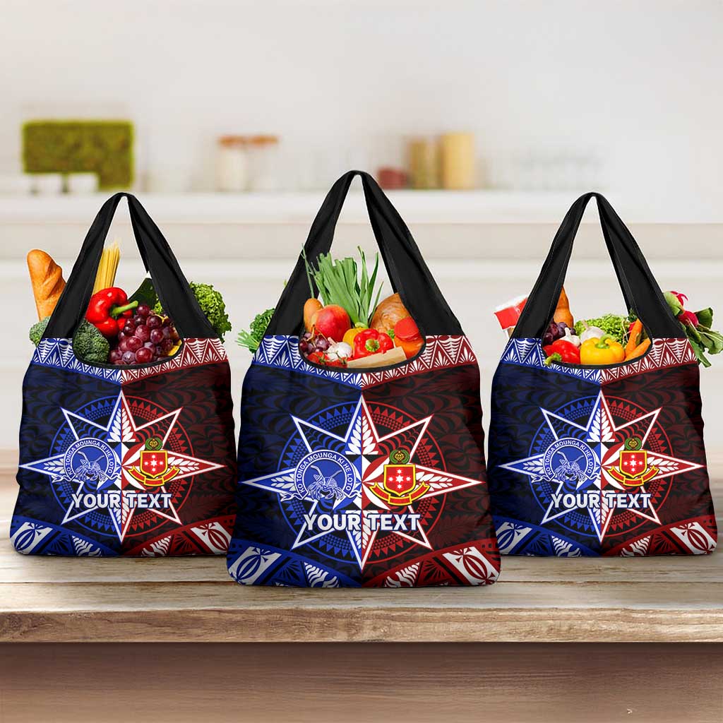 Personalised Tupou College And Kolisi Tonga Atele Grocery Bag Tongan Ngatu Pattern LT14 3-pack One Size Blue - Polynesian Pride
