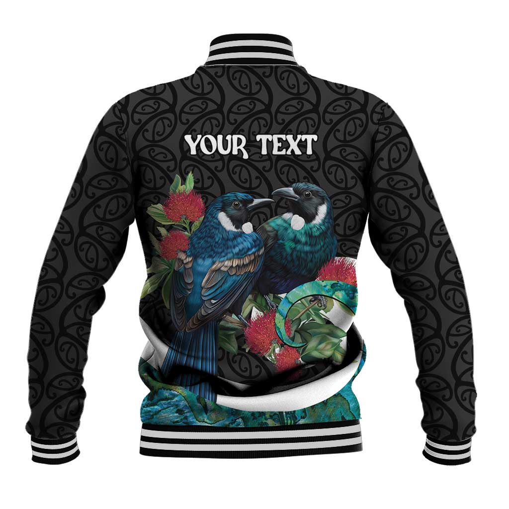 Personalised Valentine's Day New Zealand Baseball Jacket Tui Bird Couple Kowhaiwhai Mix Pohutukawa LT14 - Polynesian Pride