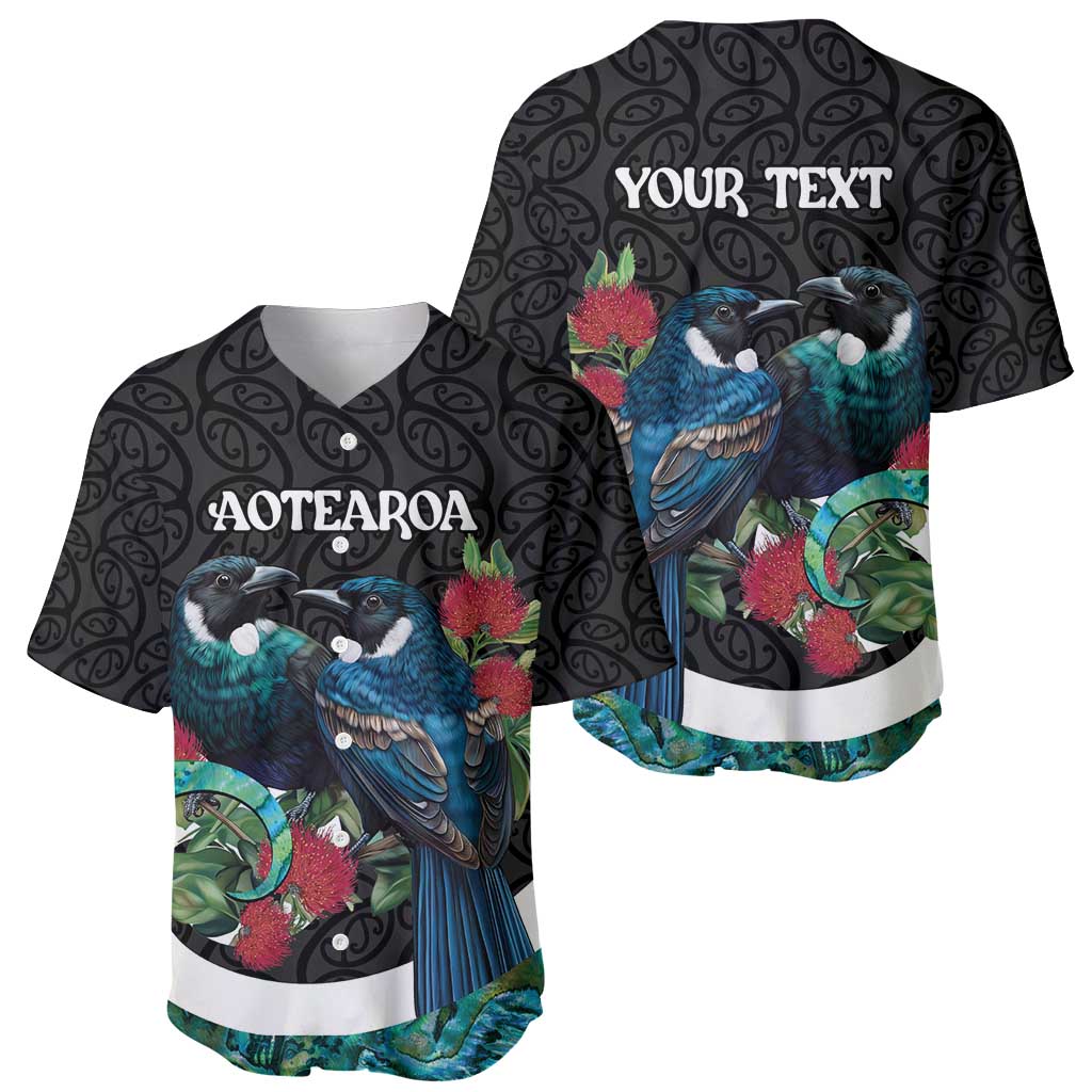 Personalised Valentine's Day New Zealand Baseball Jersey Tui Bird Couple Kowhaiwhai Mix Pohutukawa LT14 - Polynesian Pride
