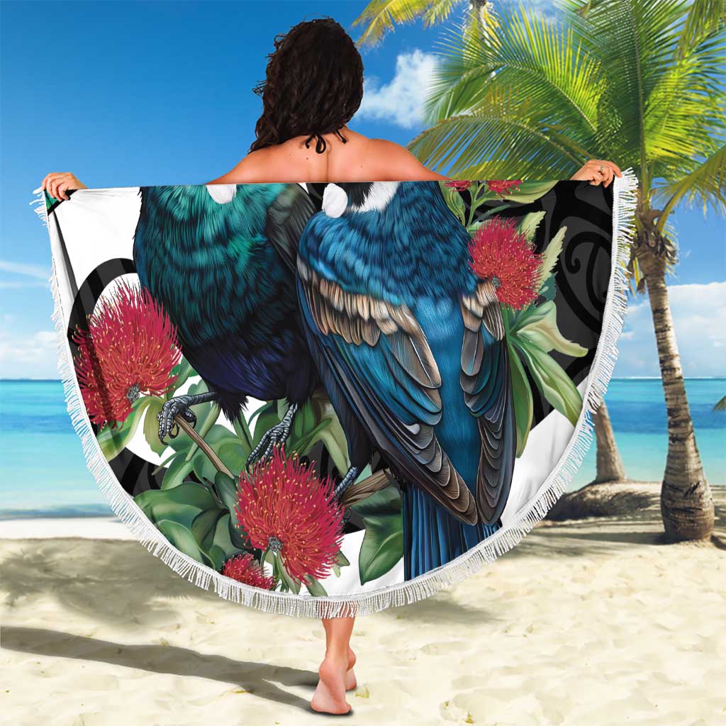 Personalised Valentine's Day New Zealand Beach Blanket Tui Bird Couple Kowhaiwhai Mix Pohutukawa LT14 - Polynesian Pride